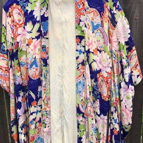 Vintage 1940’s Japanese Yukata Kimono Purple floral size S - Picture 5 of 13